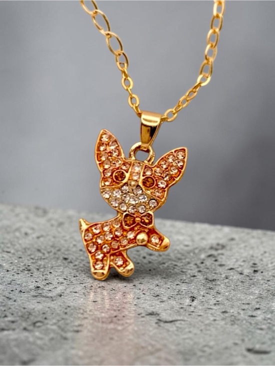 Unknown source Jewelry - Chihuahua Puppy Dog Necklace in Rose Gold & Gold Plated with pave crystals